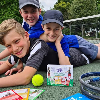 Shuffle Up Tennis Card Games - 70+ Fun & Active Skills Cards for Kids, Fitness Card Develop Fundamentals, Stamina & Strength, Easy to Play for Kids | Multiple Skill Level Cards Include 2 Dices - style: Tennis Card Games