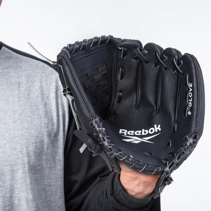 Reebok - Youth Baseball Glove Set, 9-Inch Kids Sports Glove with Foam Ball, Training Mitt for Beginners, Practice & Backyard Play - color: Black