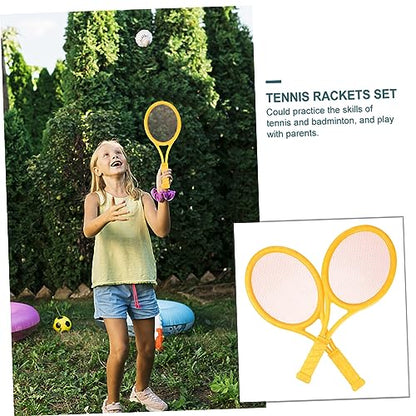 Mikinona 2Pcs Parent Outdoor Sports Tennis Racket Set Large Racket with Tennis Balls and Badminton Rackets for Durable Material for Family Fun
