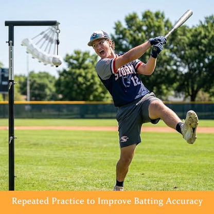 WodGod 2 in1 Baseball Swing Trainer with X Base, Height Adjustable 20-54 inches, 2 Sandbags for Maximum Stability, 3 Balls & 4 Ground Stakes, Great for Improve Swing Power, Accuracy