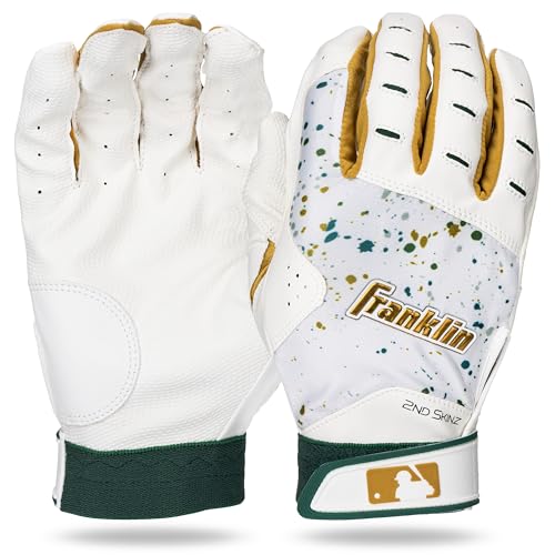 Franklin Sports MLB 2nd Skinz Batting Gloves - Adult & Youth Baseball & Softball - Men's & Kids Teeball & Softball Gloves - Multiple Sizes & Colors Available - color: White/Forest Green, size: Youth Small