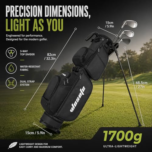 Lightweight Golf Stand Bag - 3-Way Dividers, Fits 5-9 Clubs - Small Sunday Bag for Men & Women, Par 3, Driving Range & Executive Courses - Waterproof, Dual Straps & Rain Cover Included - color: Black Par 3 Golf Stand bag