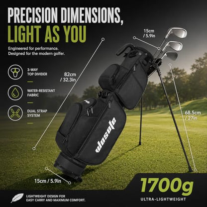 Lightweight Golf Stand Bag - 3-Way Dividers, Fits 5-9 Clubs - Small Sunday Bag for Men & Women, Par 3, Driving Range & Executive Courses - Waterproof, Dual Straps & Rain Cover Included - color: Black Par 3 Golf Stand bag