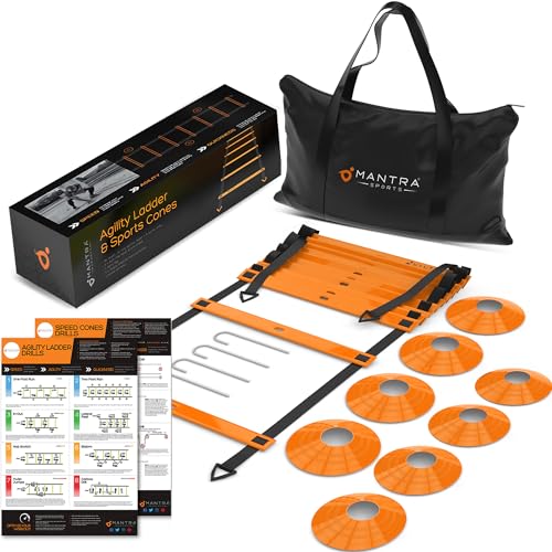 Agility Ladder Set, 12-Rung Speed Ladder + Training Cones, Soccer Training Equipment, Footwork Drills Kit, Speed & Agility Equipment, Football Practice Equipment, Basketball Gear