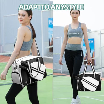ROYALFAIR Pickleball Tote Bag for Women Men Large Capacity with Paddle Cover Pocket Internal Shoe Pocket and Adjustable Shoulder strap - color: Black