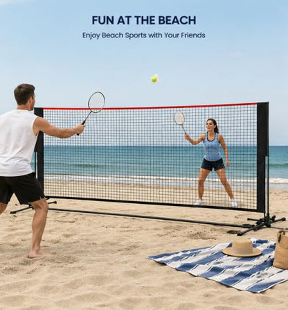 10FT Badminton Net Set - Adjustable Height Multi-Sport Net for Pickleball, Tennis, Volleyball & Soccer Tennis - Portable Indoor/Outdoor Sports Net with Carry Bag, Red and Black