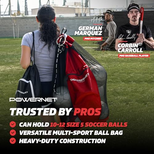 PowerNet Mesh Bag Ball Storage for Soccer, Football & Volleyball, Ball Bag with Exterior Valuables Pocket, Training Equipment Storage Ideal for Teams and Coaches