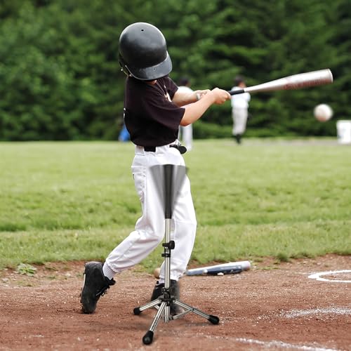 Baseball Tee Batting Tee Softball Tee Portable Travel Hitting Tee,Easy Adjustable Height,Stable Tripod Stand - color: Steel, style: Tee