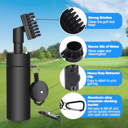 Golf Club Brush Cleaner with Water Bottle 7.5 Inches Holds 4 Ounces of Water - 2 Pack Pro Golf Club Cleaner Brush with Heavy Duty Retractable Clip - Golf Accessories