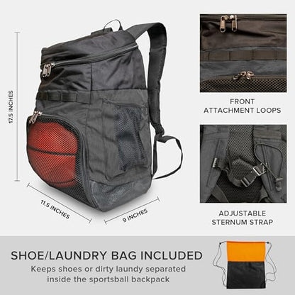 Xelfly Basketball Backpack with Ball Compartment - color: Black