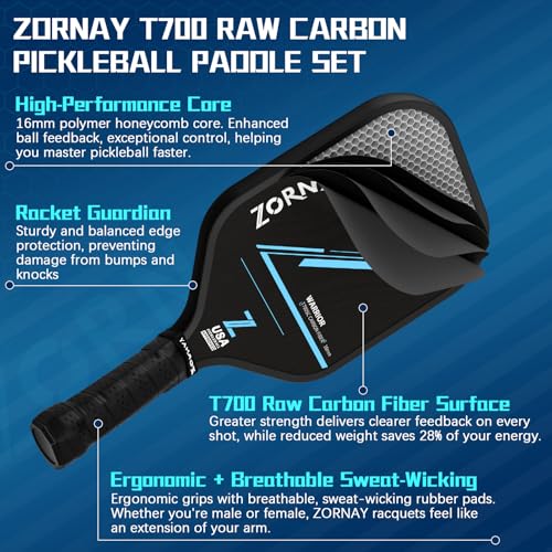 T700 Pickleball Paddles,16mm Pickleball Paddles, USAPA Approved Carbon Lightweight Pickle Ball Rackets, Wider Pickle Ball Racket Gift for Beginners, Men, Women - color: Black-1