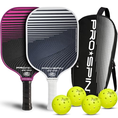 PRO-SPIN Carbon Fiber Pickleball Paddles Set of 2 | Lightweight Pickleball Set with Indoor/Outdoor Balls and Bag – Durable Pickle Ball Paddle Gift for Men, Women & Families - color: 2-Player Set | Pink/White