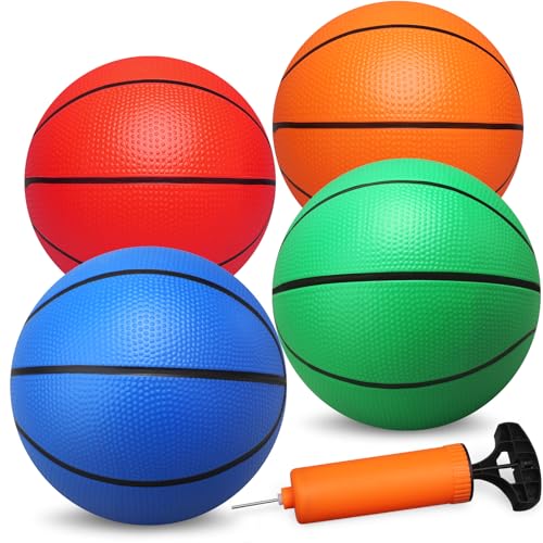9.8’’ Mini Basketballs for Kids Adults, Rubber Toddler Balls for Outdoor Beach Pool, Replacement Indoor Baskeball for Over Door Hoop, Sensory Balls Toys for Boys Girls Teenagers 4 Pack - color: multicolor
