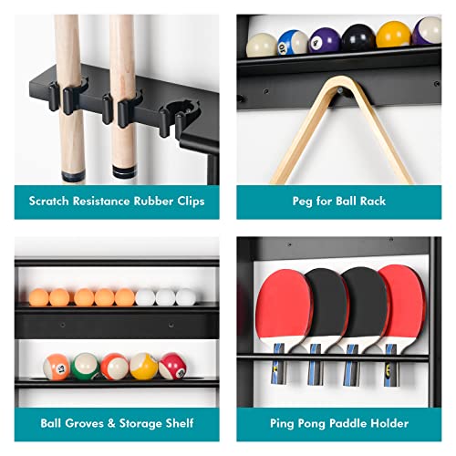 XCSOURCE Pool Stick Holder - 2-IN-1 Pool Cue & Ping Pong Paddle Rack, Solid Pine Wood Wall Mount for Billiards and Table Tennis Accessories, Man Cave, Game Room - color: 2-IN-1 Black
