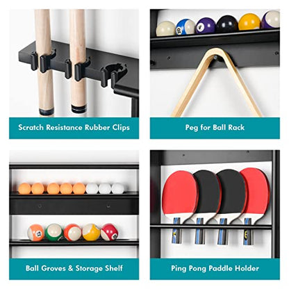 XCSOURCE Pool Stick Holder - 2-IN-1 Pool Cue & Ping Pong Paddle Rack, Solid Pine Wood Wall Mount for Billiards and Table Tennis Accessories, Man Cave, Game Room - color: 2-IN-1 Black
