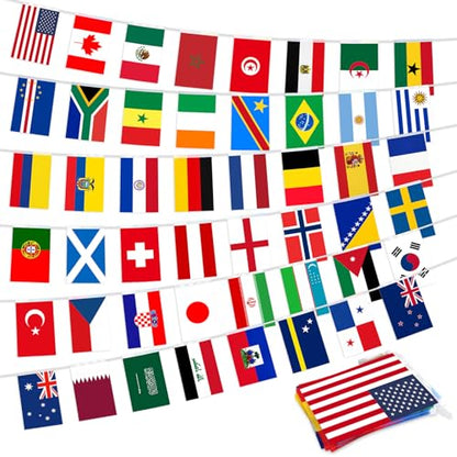 48 Countries Flag Banner, 50ft String with 48 National Flags International Bunting for Soccer Party Decorations, Football Supplies, Global Sports Bunting