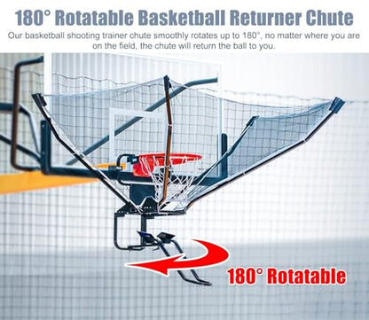 Basketball Shot Returner Metal Basketball Rebounder Attachment, Sport Basketball Return System for Hoop ＆ Rim, 180° Basketball Shooting Trainer ，Easy Install