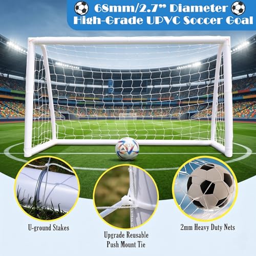 EGREE Portable Soccer Goal for Backyard - 12x6FT/8x6FT/6x4FT Heavy Duty Football Net Goals for Adults & Youth Training, Outdoor PVC Soccer Goal Post with Weatherproof UPVC Frame & Ground Stakes, White - size: 12FTX6FT