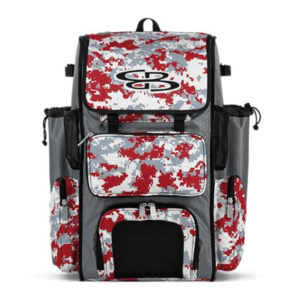 Boombah Superpack Bat Pack - Backpack Version (no wheels) - Holds 4 Bats - Camo Series - Multiple Color Options - color: Gray/Red