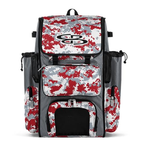 Boombah Superpack Bat Pack - Backpack Version (no wheels) - Holds 4 Bats - Camo Series - Multiple Color Options - color: Gray/Red