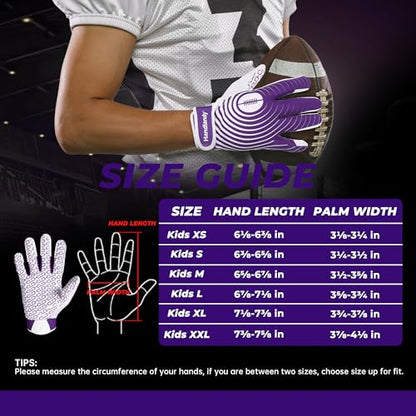 HANDLANDY Youth Football Gloves, Kids Sticky Receiver Gloves,Super Grip Football Glove Best Gift for Boys,Girls - color: White and Purple, size: X-Small-Youth