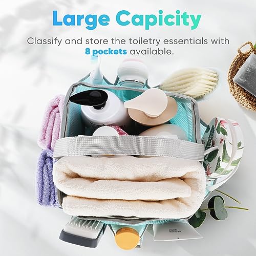 EUDELE Mesh Shower Caddy Portable, 8-Pocket Large Capacity, Quick Dry, Easy Clean, for Beach, Swimming, Gym, Travel - color: Mint Green-Grey