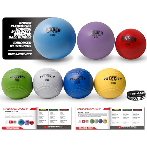 PowerNet Power Plyometric Training and Velocity Weighted Ball Bundle, Softball & Baseball Training Equipment to Increase Velocity & Strength, Sand-Filled Mixed Size and Weighted Balls