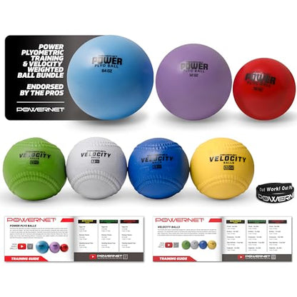 PowerNet Power Plyometric Training and Velocity Weighted Ball Bundle, Softball & Baseball Training Equipment to Increase Velocity & Strength, Sand-Filled Mixed Size and Weighted Balls