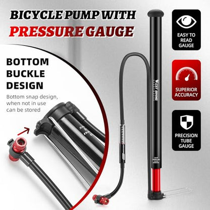 WEST Biking Updated Bike Pump with Gauge, High Pressure 260Psi, Bicycle Floor Pump Inflator for Road Bike MTB
