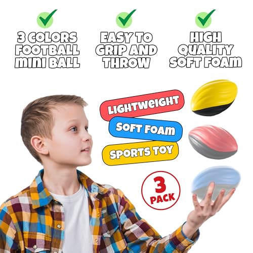 Bedwina 5" Mini Foam Football - Small Toy Footballs for Indoor and Outdoor Play, Spiral Foam Sports Birthday Football Party Favors for Kids - style: 3-Pcs