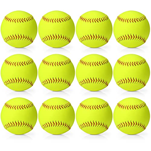 Lewtemi 12" Softballs - Official Size Weight Yellow Sports Slowpitch Softballs Bulk - Unmarked Leather Covered Youth Fastpitch Ball for Games Practice and Training