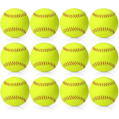 Lewtemi 12" Softballs - Official Size Weight Yellow Sports Slowpitch Softballs Bulk - Unmarked Leather Covered Youth Fastpitch Ball for Games Practice and Training