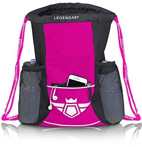 Soccerware Soccer Bag Backpack - Youth & Kids, Organize Sports Gym Equipment - Boys Girls - color: Pink