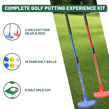 Mini Putting Set, Build Your Own Course at Home, the Office or On the Green, Includes 6 Pack Golf Putting Cups with Flags, 2 Pack Mini Golf Clubs and 10 Pack Foam Golf Balls