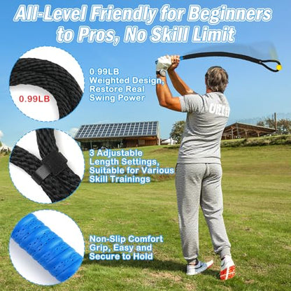 Weighted Premium Golf Rope Swing Trainer, Professional Golf Swing Rope, Warm-Up Training Tempo Aids with Ball and Grip to Improve Speed, Rhythm, Flex & Strength for All-Level Golfers - color: Black