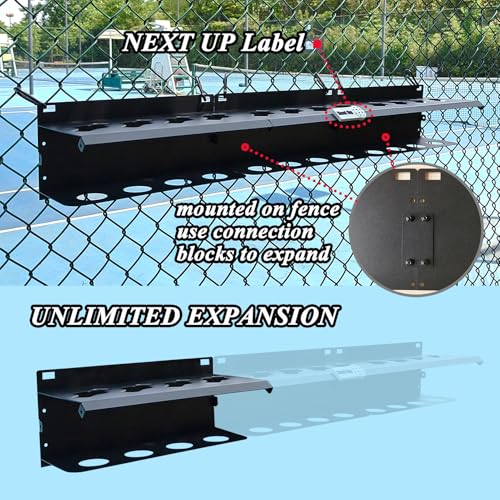 Pickleball Paddle Rack, 4/8/12-Paddle Holder, with Label to Track Next Up Players, Multiple Racks are Spliced to Achieve Expansion, Fence or Wall Mount, Steel, Black - color: BLACK - 1 SET