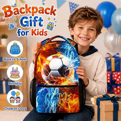 Custom Backpack for Kids Boys Soccer Bookbag for School Elementary Middle Primary, Lightweight Back to School Supplies - color: Black