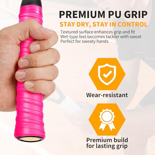 2 Pcs Tennis Racket Grip Tape, Dry Tennis Overgrip Tape, Anti-Slip Absorbent Grip, Racket Overgrip Tape - color: Pink, size: Textured-43.3"x1"x0.03"