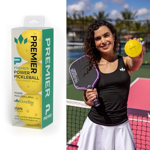 Diadem Premier Power Pickleball Ball - Official Ball of Power Pickleball | High Visibility Yellow | Fast and Durable | USAPA Approved (12 Pack, Yellow)