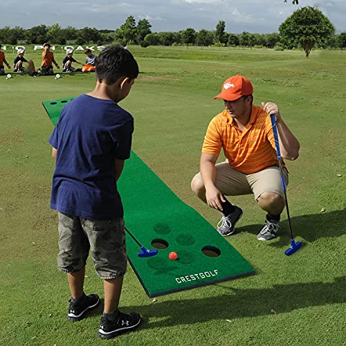 Crestgolf Mat Game Set Green Mat, Putting with 2 Adjustable Putters, 6 Golf Balls,12 Golf Hole Covers for Indoor&Outdoor Short Game Office Party Backyard Use