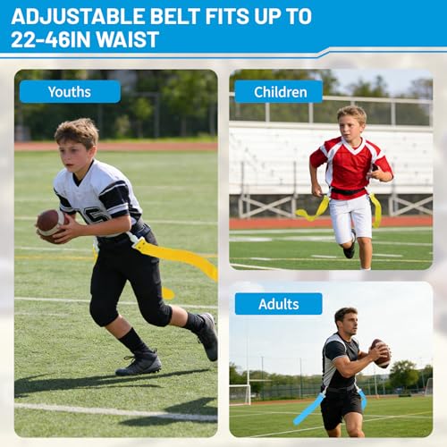 Flag Football Belts, 14 Player Adjustable Flag Football Set with 28 Flags for Youths Adults - Fits Up to 22-46" Waist - color: Yellow, Blue