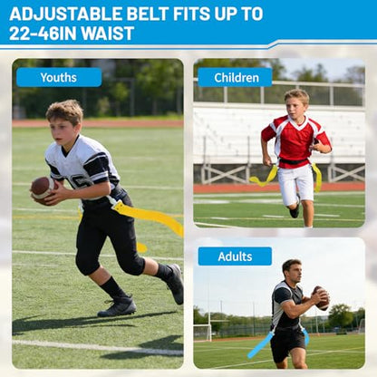 Flag Football Belts, 14 Player Adjustable Flag Football Set with 28 Flags for Youths Adults - Fits Up to 22-46" Waist - color: Yellow, Blue