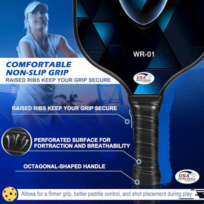 Carbon Fiber Pickleball Paddles Set of 4 or 2 Rackets,USAPA Approved Pickleballs Equipment with Balls,Bag,Accessories,Carbon Fiber T300 Lightweight Pickleball Racquet Set for Men,Women,Kids,Adults - color: 4-Pack-Electric Blue & Jet Black