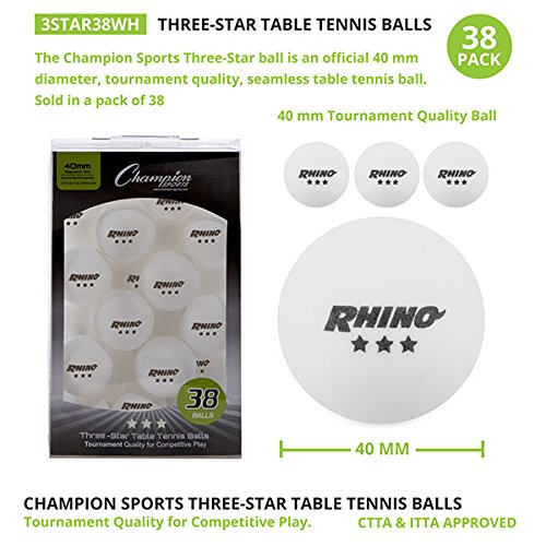 Champion Sports 3 Star Table Tennis Ball Pack – Tournament Size, 40mm Seamless, CTTA & ITTA Approved - style: Box of 38 (White)