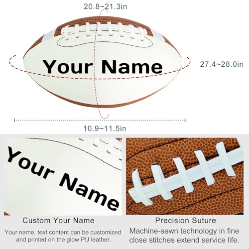 Personalized Football - Customize Your Name, Logo, Text on Great Grip Composite Leather Ball - Gift for Youth, Men, Women - color: Brown (white panel), size: Official Size 9