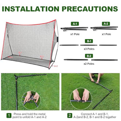 Golf Net, 10x7FT with Golf Practice Mat, Hitting Aid Net with Multi Targets Training for Backyard Driving Chipping Indoor Outdoor Use, 7-Ply Anti-Tear Netting & Carry Bag, Gifts for Men Dad Him Golfer