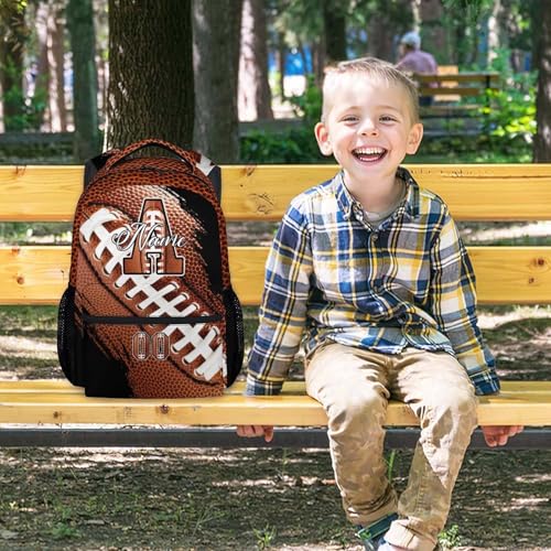 Mercuryelf Personalized Boys Backpack - Custom Monogram Football Bookbag for Kids/Player/Team/Men with Adjustable Straps - color: Brown