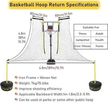 Basketball Practice Network Automatic Basketball Hoop Return Attachment for Kids, Teens and Adults, Outdoor Basketball Shot Returner with Rotatable Stand