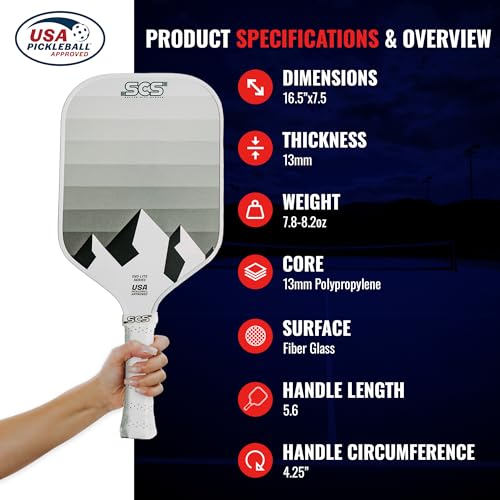 SCS Carbon Fiber Pickleball Paddle – USAPA Approved 2024 – Lightweight, Enhanced Spin, Sure-Grip Handle – Evo-Lite Series for Intermediate Players - color: Glacier