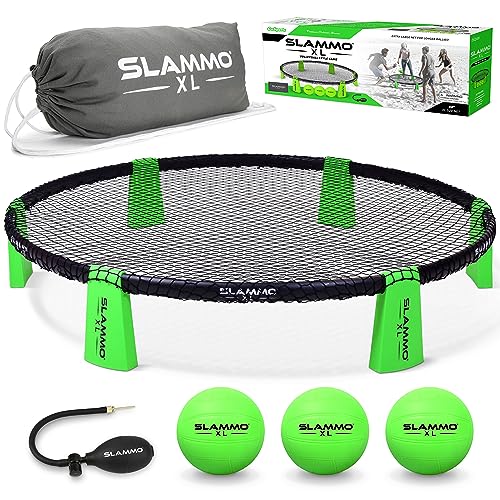 GoSports Slammo XL Extra Large Round Net Game for Beginners - Great for Beach Party, Backyard, and Outdoor Family Fun - Includes 3 Balls, Pump & Carrying Bag